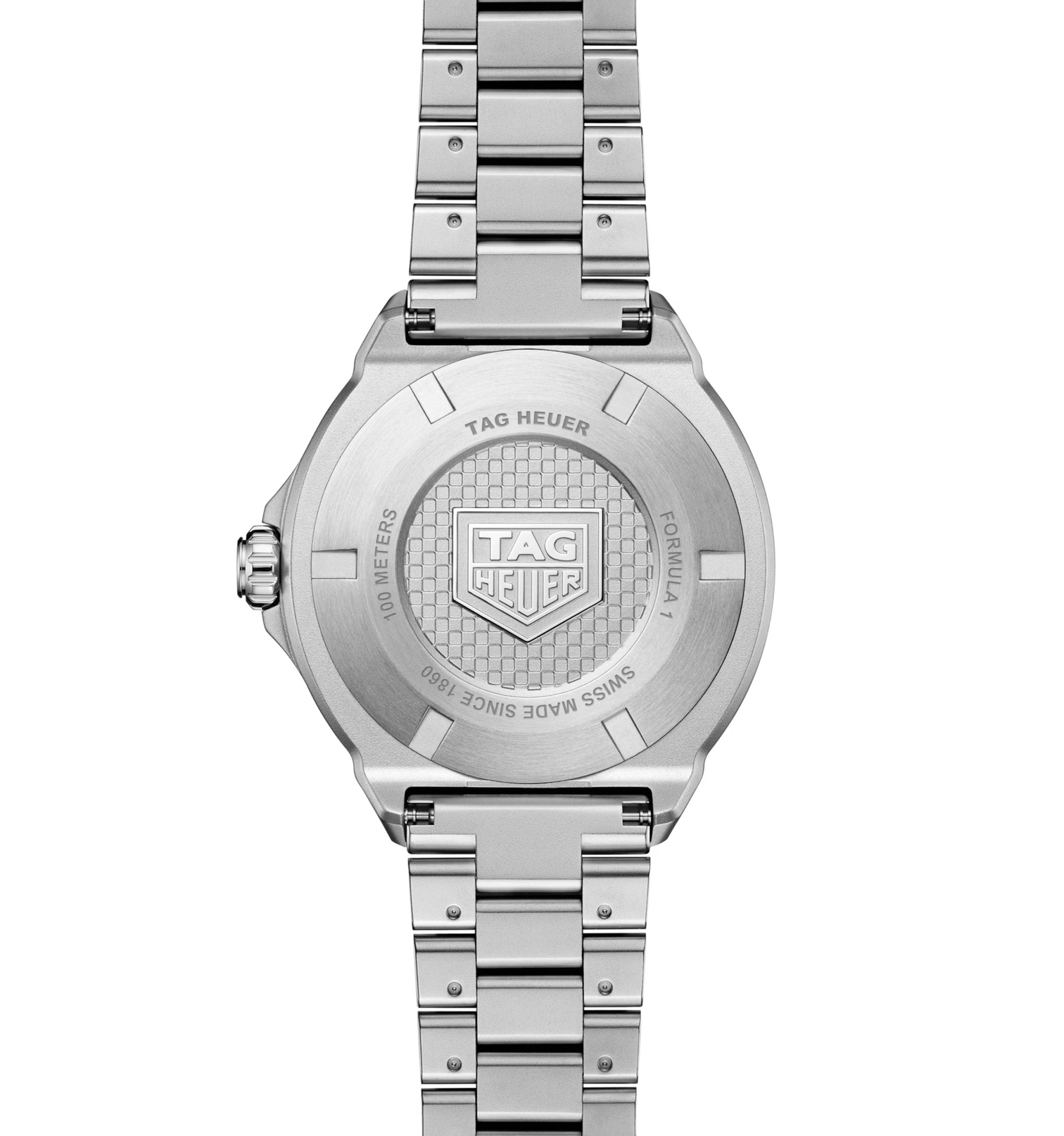 Steel Caseback of TAG Heuer Formula 1 Solargraph Watch with White Dial